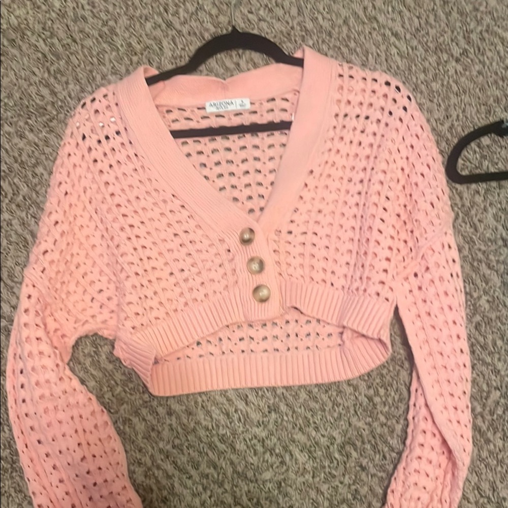 Arizona Jean Company Pink Knit Cropped Cardigan